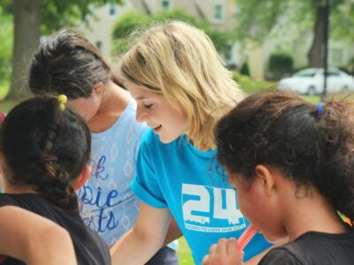 woman participating community service